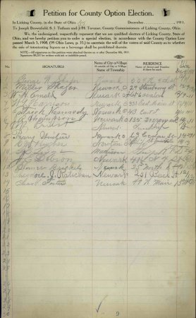 Page from a 1911 petition for another vote on sale of alcoholic beverages