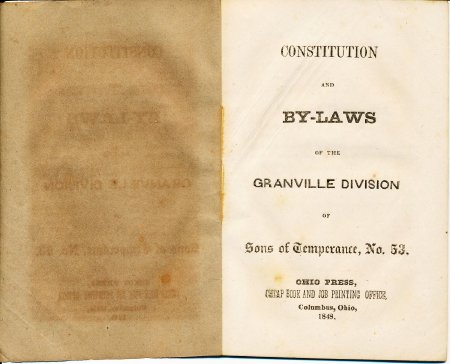 Constitution booklet of local Temperance organization, 1848